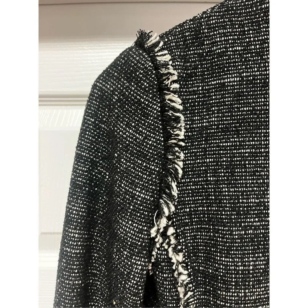 Ann Taylor Black Tweed Raw Hem Asymmetrical Jacket sz XS NWOT